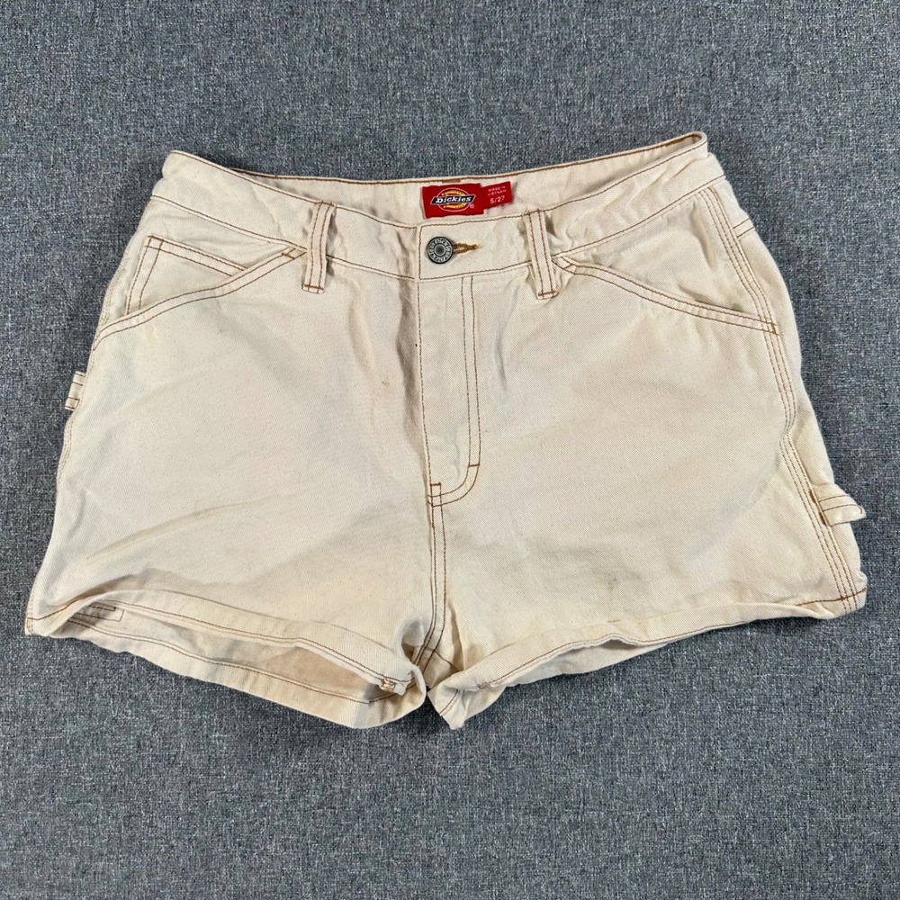 Dickies Girl Carpenter Shorts Cream White Denim Workwear Y2K Size 5/27 J6026TW